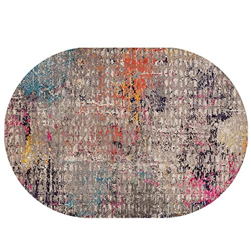 Rururug Designer Teppich Oval Modern Kurzflor Vintage orientalisch Ornament Wohnzimmer Schlafzimmer Teppiche Flur rutschfest Waschbar, Bunt gesprenkeltes abstraktes Design Oval 140 x 200 cm von Rururug