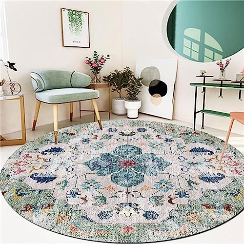 Rururug Große Runde Teppiche Ø 200 cm Teppiche for Wohnzimmer Schlafzimmer Kinder-Zimmer Modern Design Home Decor grüne Vintage-Blume von Rururug