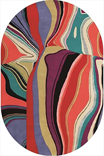 Rururug Großflächen Teppich Oval Modernes Design Maschinengefertigt Polyester-Teppich für Heimdekoration Arbeiten Sie Bunte rote unregelmäßige Liniennähte um, 130 x 200 cm von Rururug