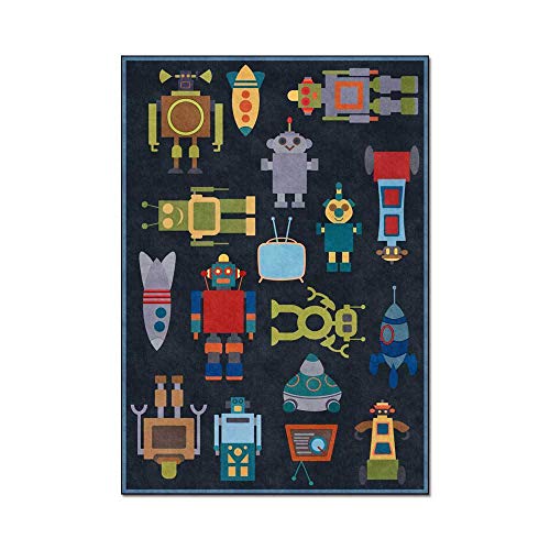 Rururug Kinder-Teppich Kinderzimmer Spiel-Teppich Niedlicher Cartoon-Roboter dunkelblau 200×300CM von Rururug