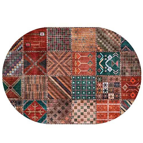 Rururug Kurzflor Oval Teppich Wohnzimmer Schlafzimmer Esszimmer Kinderzimmer Teppiche Anti-Rutsch Bodenschoner,Rotes mehrfarbiges Patchwork geometrisch,Oval 180 x 250 cm von Rururug