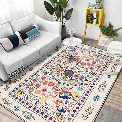 Rururug Kurzflor Teppich Wohnzimmer Schlafzimmer Esszimmer Kinderzimmer Teppiche Anti-Rutsch Bodenschoner,Bunte Vintage Blumenverzierung,Rectangular 180 x 280 cm von Rururug