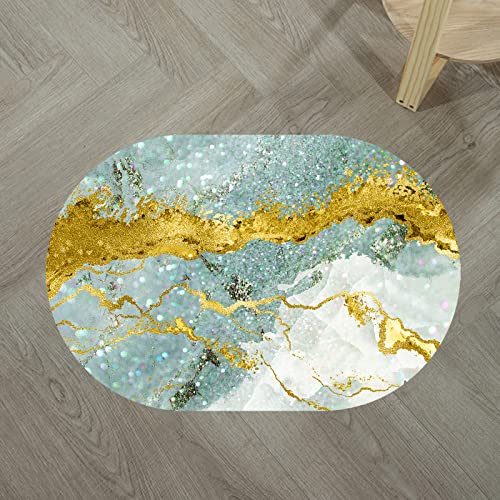 Rururug Kurzflor Teppiche, Mint Green, Gold Yellow Abstract,Mint Green, Oval 120 x 200 cm ,Wohnzimmer, Schlafzimmer, Esszimmer, Arbeitszimmer von Rururug