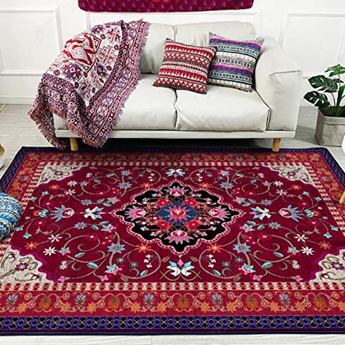 Rururug Modern Läufer Teppich Kurzflor Teppichläufer Flur Korridor Wohnung Dekoration rutschfest Waschbar Teppiche, rote Vintage-Blume Rectangular 70 x 140 cm von Rururug