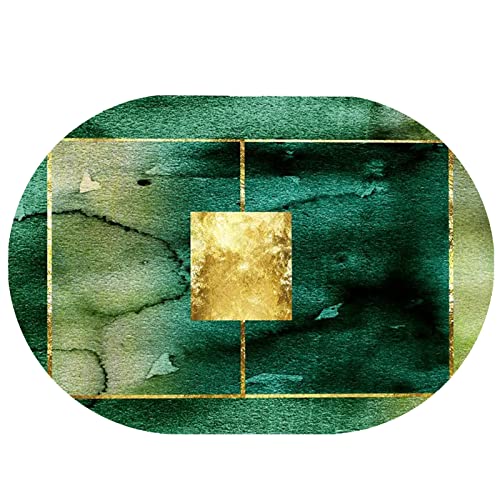 Rururug Modern Oval Teppich Kurzflor Teppichläufer Flur Korridor Wohnung Dekoration rutschfest Waschbar Teppiche, grün abstrakt golden geometrisch,Oval 70 x 120 cm von Rururug