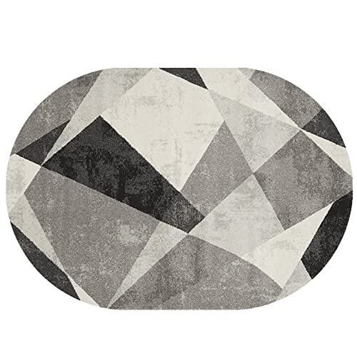 Rururug Modern Oval Teppich Kurzflor Teppichläufer Flur Korridor Wohnung Dekoration rutschfest Waschbar Teppiche, schwarz grau geometrisch Oval 70 x 120 cm von Rururug