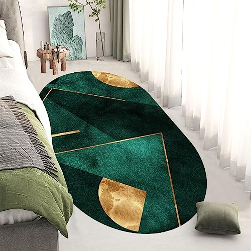 Rururug Moderner Anti-Rutsch-Teppich Designer-Teppich Großer ovaler Teppich Wohnzimmer Schlafzimmer Esszimmer Schutzmatten Smaragd Dunkelgrün Gold Geometrisch, 160 x 230 cm von Rururug