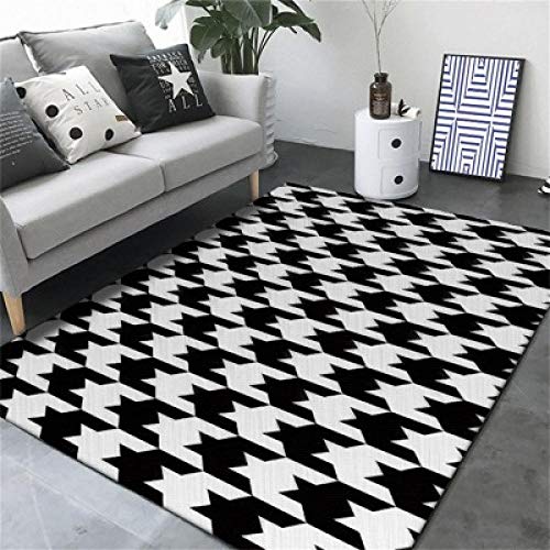 Rururug Moderner Designer Teppich Wohnzimmer Teppich Schwarzweiss-Hahnentritt rutschfest Waschbar Einfach zu Säubern 160×230CM(5ft3 x7ft8) von Rururug