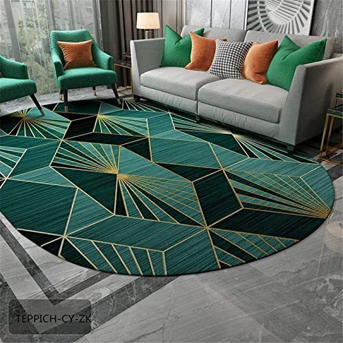 Rururug Moderner ovaler Teppich Grün Gold Gelb Schwarz Geometrisch Wohnzimmer große Teppiche rutschfeste Bodenmatte für den Innenbereich 200 X 250 cm von Rururug