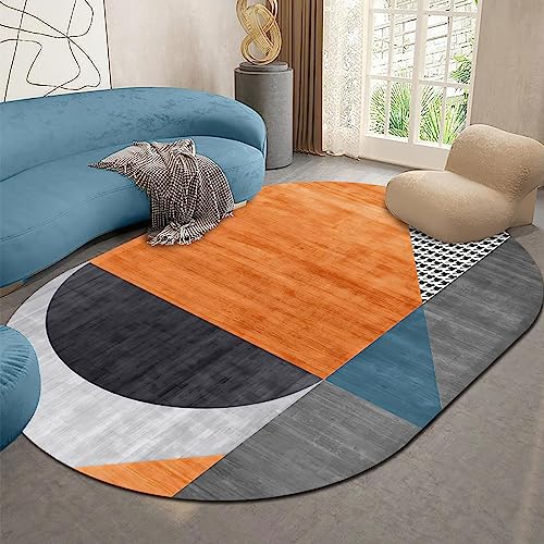 Rururug Moderner ovaler Teppich Wohnzimmer große Teppiche Innenbereich rutschfeste Teppich Bodenmatte Geometrisches Orange Schwarz und Grau Patchwork, 200 x 300 cm von Rururug