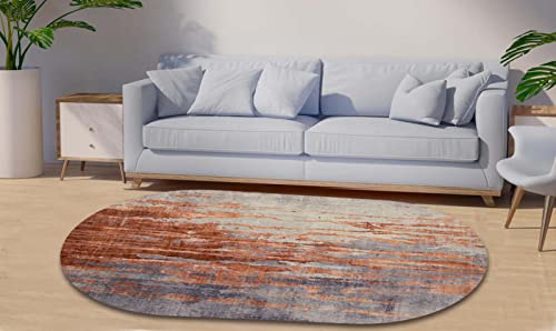 SRTJURFG Modernes Design Oval Teppich rutschfeste Kurzflor Teppich Treppe Waschküche Läufer Teppich Küche Bodenmatte Waschbar Teppich Einfache braune Streifen, 80 x 160 cm von Rururug