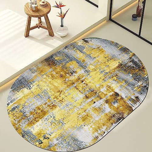 Rururug Ovale rutschfeste Waschbare Mittelgroße Teppiche Dekorativer Teppich Bodenmatte Yogamatte Dunkelgrau und weiß abstrakte Blattgold Tinte und waschen, 120 x 200 cm von Rururug
