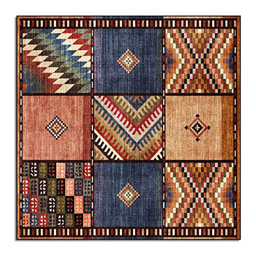 Rururug Quadratisch Teppich Kurzflor Heimbüro Teppiche Korridor Wohnung Dekoration rutschfest Waschbar Teppiche, Braunes Mehrfarben-Patchwork, Square 110 x 110 cm von Rururug