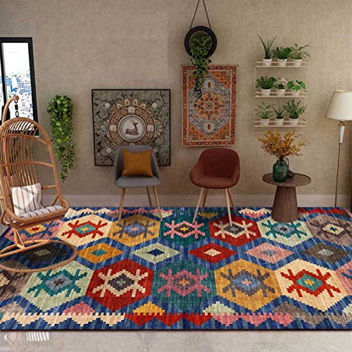 Rururug Rechteckig Teppich Kurzflor Modern Design rutschfest Waschbar Teppiche Korridor Schlafzimmer, Küche, Wohnzimmer,Gelb, rot, blau, grün, Retro nähend,Rectangular 100 x 200 cm von Rururug