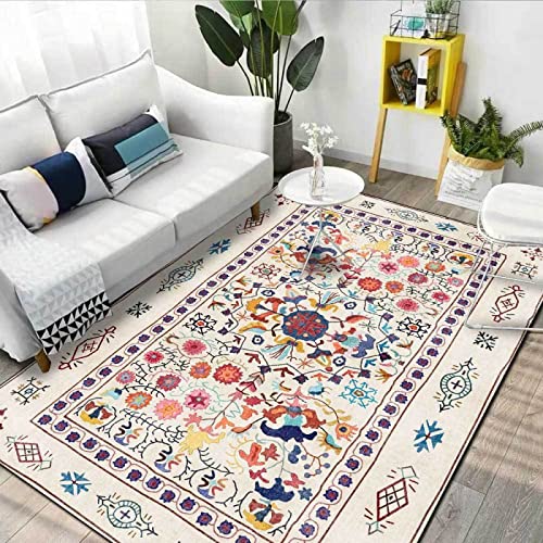 Rururug Rechteckig Teppich Kurzflor Schlafzimmer Dekoration Aesthetic Wohnzimmer Carpet Living Room, Bunte Vintage Blumenverzierung Rectangular 140 x 200 cm von Rururug