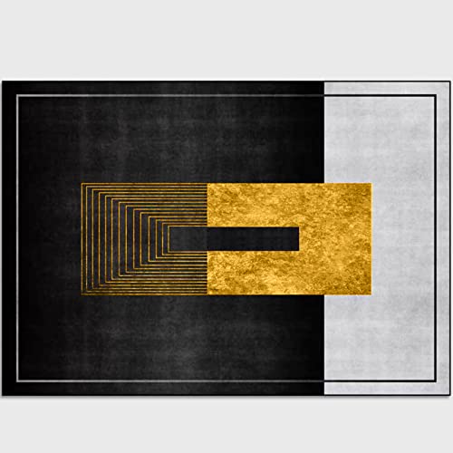 Rururug Rechteckig Teppich Kurzflor Schlafzimmer Dekoration Aesthetic Wohnzimmer Carpet Living Room, schwarz grau Gold geometrisch,Rectangular 140 x 200 cm von Rururug