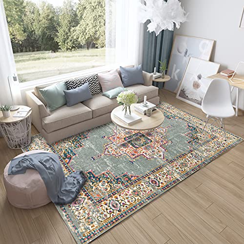 Rururug Rechteckig Teppich Kurzflor Schlafzimmer Dekoration Aesthetic Wohnzimmer Carpet Living Room,Mehrfarbige grüne Blumenweinlese Rectangular 140 x 200 cm von Rururug