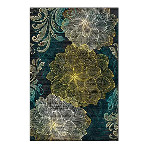 Rururug Rechteckig Teppich Moderner Läufer Orientteppich Kurzflor Flur Schlafzimmer Küche Wohnzimmer rutschfest Waschbar, Vintage grüne und gelbe große mit Blumenblumen 90 x 150 cm von Rururug