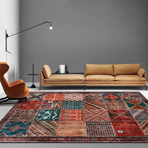 Rururug Rechteckig Teppich Wohnzimmer Kurzflor mit Antirutschmatte Schlafzimmer Teppiche Anti-Rutsch Unterseite fürs Sofa,Rotes mehrfarbiges Patchwork geometrisch,Rectangular 120 x 160 cm von Rururug