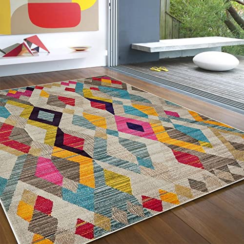 Rururug Rechteckig Teppich Wohnzimmer Kurzflor mit Antirutschmatte Schlafzimmer Teppiche Anti-Rutsch Unterseite fürs Sofa,Teppich bunt geometrisch,Rectangular 120 x 160 cm von Rururug