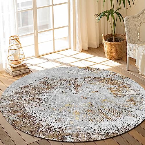 Rururug Rund Teppich Modern Designer Wohnzimmer Teppich Ø 80 cm Outdoor Teppiche Dekorative Kurzer Plüsch Teppich Runder Fußmatte abstraktes graues Gold von Rururug