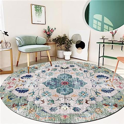 Rururug Runde Teppich Ø 160 cm Teppiche für Wohnzimmer Schlafzimmer Flure grüne Vintage-Blume von Rururug