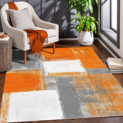 Rururug Teppich Groß für Wohnzimmer Modern Designer In-und Outdoor Teppich Kurzer Plüsch Teppiche Dekorative Kinderzimmer Teppich orange weiß grau 80 x 120 cm von Rururug
