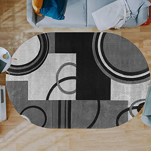 Rururug Teppich Kurzflor,Black,Oval 90 x 150 cm, Dark Gray, Light Gray, Geometric Design, Teppich fürs Wohnzimmer, Schlafzimmer, Esszimmer, Büro, Flur, Küche, Dicke des Teppichs 7 mm Rururug Teppich Kurzflor,Black,Oval 90 x 150 cm, Dark Gray, Light Gray, Geometric Design, Teppich fürs Wohnzimmer, Schlafzimmer, Esszimmer, Büro, Flur, Küche, Dicke des Teppichs 7 mm von Rururug