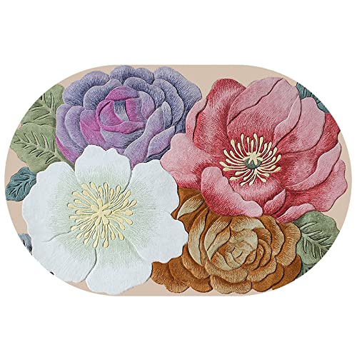 Rururug Teppich Kurzflor-Designer Fußmatte Innen Waschbar rutschfeste Fussmatte für Eingangsbereich Bettvorleger Sofa Matte,Orientalischer traditioneller floraler Klassiker, Oval 60 x 100 cm von Rururug
