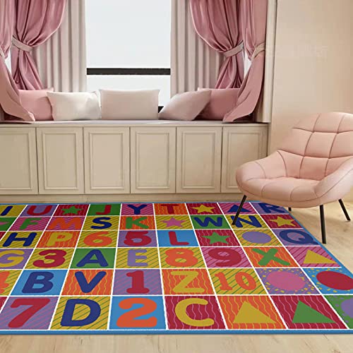 Rururug Teppich Läufer Flur Teppichläufer Weich Kurzflor Flurläufer rutschfest Waschbar Teppichläufer Teppiche Korridor，Zahlen-Alphabet-Geometrie-Kinder 100 x 100 cm von Rururug