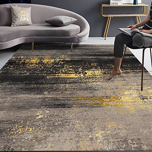 Rururug Teppich Moderne Wohndekoration großer Teppich weich rutschfest Fußmatte für Wohnzimmer Küche Schlafzimmer abstraktes schwarzes Gold 100 x 160 cm von Rururug