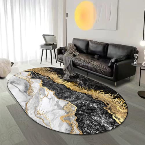 Rururug Teppich Oval 120 x 200 cm Wohnzimmer Modern Vintage Teppichläufer Flur Schlafzimmer Küche Wohnzimmer Korridor,Schwarzgold abstrakt, Oval 120 x 200 cm von Rururug