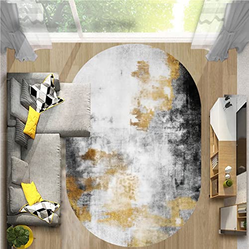 Rururug Teppich Oval Wohnzimmer Modern Vintage Teppichläufer Flur Schlafzimmer Küche Wohnzimmer Korridor,abstrakt Gold gelb schwarz grau,Oval 120 x 200 cm von Rururug