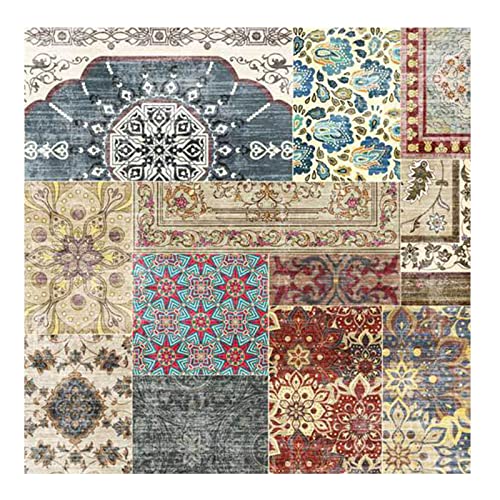 Rururug Teppich Quadratisch Kurzflor Wohnzimmer Schlafzimmer Korridor Badezimmer Küche Büro Sofa dekorativen Balkon betten, Geometrisches Blumen-Patchwork-Design Square 200 x 200 cm von Rururug