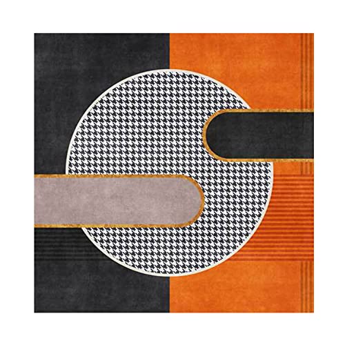 Rururug Teppich Quadratisch Kurzflor Wohnzimmer Schlafzimmer Korridor Badezimmer Küche Büro Sofa dekorativen Balkon betten, Schwarz-weiß Kariertes orangefarbenes Design Square 200 x 200 cm von Rururug