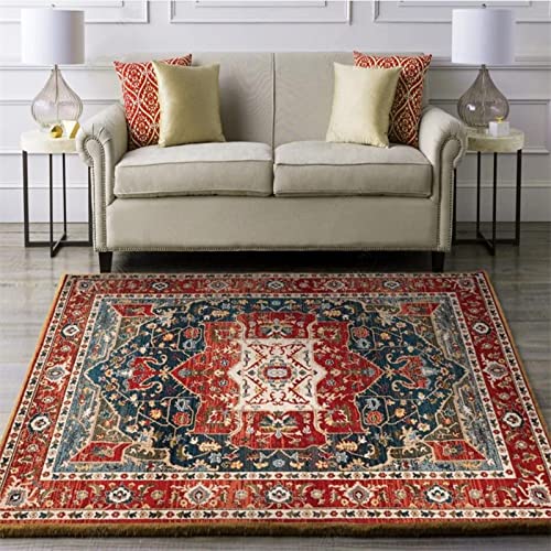 Rururug Teppich Quadratisch Wohnzimmer Kurzflor mit Antirutschmatte Schlafzimmer Waschbar Teppiche Anti-Rutsch Unterseite Sofa, rotes buntes Blumenranddesign Square 120 x 120 cm von Rururug