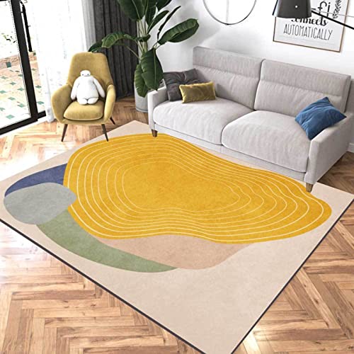 Rururug Teppich Quadratisch Wohnzimmer Kurzflor mit Antirutschmatte Schlafzimmer Waschbar Teppiche Anti-Rutsch Unterseite Sofa,senfgelb Mehrfarbig geometrisch,Square 120 x 120 cm von Rururug