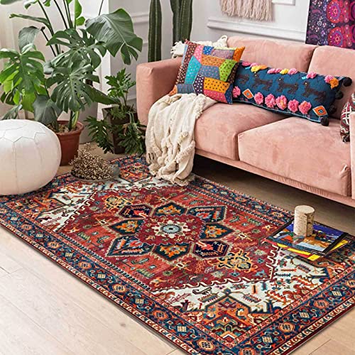 Rururug Teppich Rechteckig Anti-Rutsch Home Office Esszimmer Wohnzimmer Schlafzimmer Küche Konferenzraum Kurzflor Teppiche,Rot gefärbtes Vintages Blumen,Rectangular 200 x 300 cm von Rururug