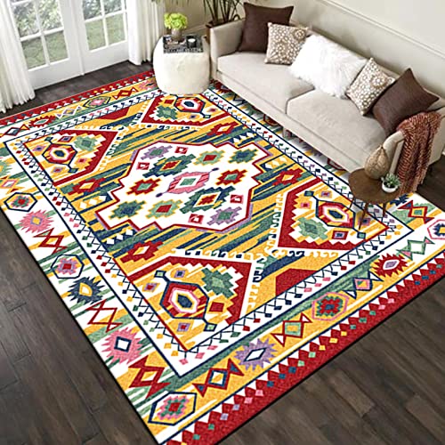 Rururug Teppich Rechteckig Kurzflor Anti-Rutsch maschinellen Herstellung Teppiche für Badezimmer Kinderzimmer Flur, rot gelb Mehrfarbig Retro, Rectangular 80 x 100 cm von Rururug