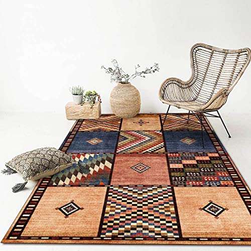 Rururug Teppich Rechteckig Weich Kurzflor Flurläufer rutschfest Waschbar Teppiche Korridor Bett Sofa Kinderzimmer, Braunes Mehrfarben-Patchwork,Rectangular 90 x 150 cm von Rururug