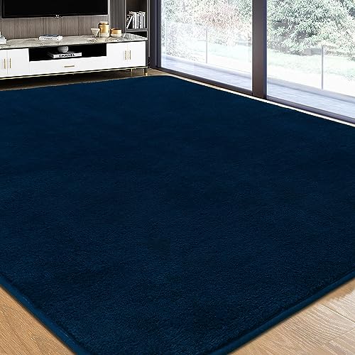 Rururug Teppich Wohnzimmer 300x200 cm Mikrofaser Kurzflor Teppich Weich Flauschig, Modernes Groß Teppich Waschbar Carpet Rugs for Living Room, Marineblau von Rururug