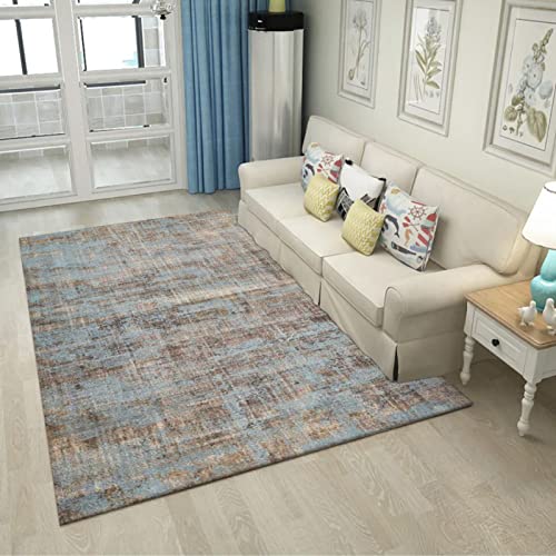 Rururug Teppich Wohnzimmer Modern Kurzflor Vintage rutschfest Waschbar Teppichläufer Flur Schlafzimmer Küche Wohnzimmer Korridor, abstrakt beunruhigt blau-braun 120 x 200 cm von Rururug