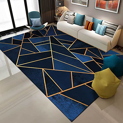 Rururug Teppich Wohnzimmer Teppich groß für Schlafzimmer rutschfest waschbar dunkelblau Gold geometrisch 120 x 160 cm von Rururug
