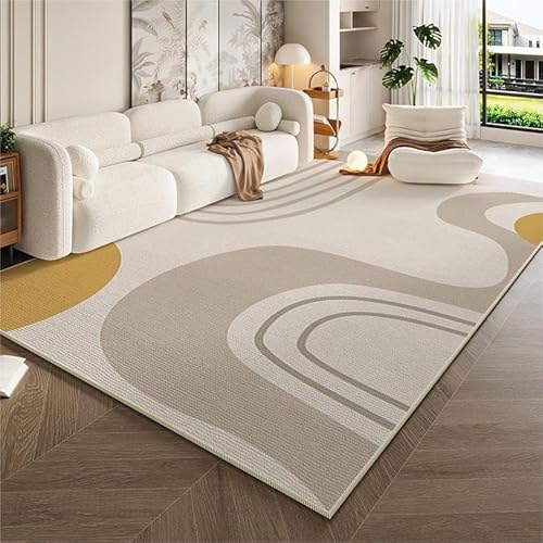 Rururug Teppichwohnzimmer Kurzflor rutschfest Waschbarer Wohnzimmer Schlafzimmer Teppich Gegend Weicher Modern Design Carpet Abstrakte Geometrische Linien Braun 100 x 100 cm von Rururug