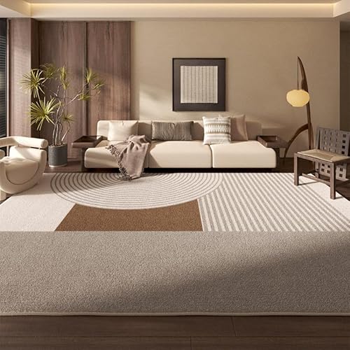 Rururug Wohnzimmer Teppich 140 x 230 cm Waschbar und Anti-Rutsch, Schlafzimmer Kurzflor Teppich für Küche, Badezimmer, Büro und Esszimmer Modernes geometrisches Braun von Rururug