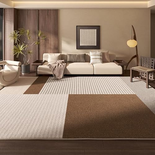 Rururug Wohnzimmer Teppich 140 x 230 cm Waschbar und Anti-Rutsch, Schlafzimmer Kurzflor Teppich für Küche, Badezimmer, Büro und Esszimmer Modernes geometrisches Braun von Rururug