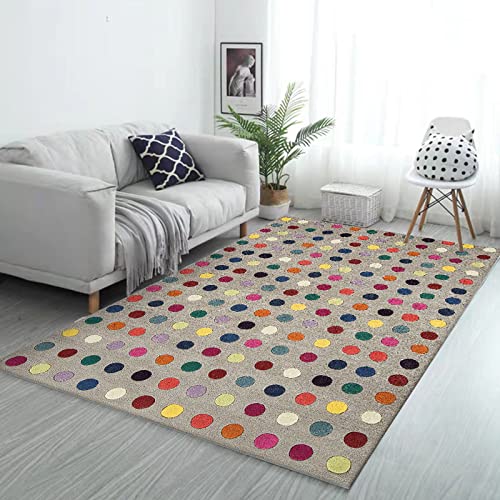 Rururug Wohnzimmerteppich Kurzflor Teppiche Wohnzimmer Schlafzimmer Esszimmer Heimbüro Kinderzimmer Modern Vintage Ornamenten,Grauer Hintergrund mit bunten Punkten Rectangular 170 x 240 cm von Rururug