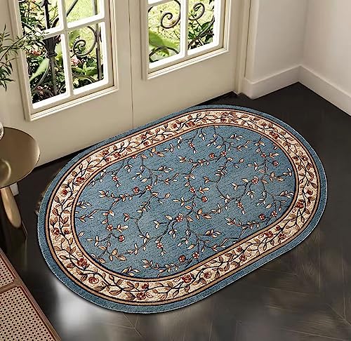 SRTJURFG Modern Designer Teppiche Oval Groß Teppiche Kinderteppiche Wohnzimmer Flauschige Groß Schutzmatten Land Blume Blau, 70 x 100 cm von Rururug