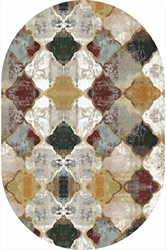 SRTJURFG Moderner ovaler Teppich Wohnzimmer große Teppiche Innenbereich rutschfeste Teppich Bodenmatte Geometrische rote und gelbe Karierte Nähte, 200 x 300 cm SRTJURFG Moderner ovaler Teppich Wohnzimmer große Teppiche Innenbereich rutschfeste Teppich Bodenmatte Geometrische rote und gelbe Karierte Nähte, 200 x 300 cm von Rururug