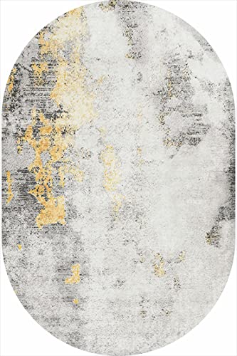SRTJURFG Oval Teppiche Weich Groß rutschfest Waschbar Teppich Children's Room, Study, Office, Bedroom teppiche Flauschige Schutzmatten Geometrische cremefarbene Graffiti, 90 x 200 cm von Rururug